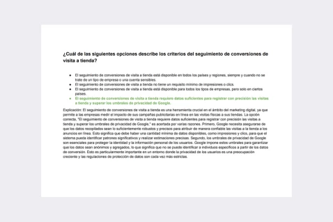 vista previa del documento - Respuestas al Examen de Certificación de Medición de Google Ads